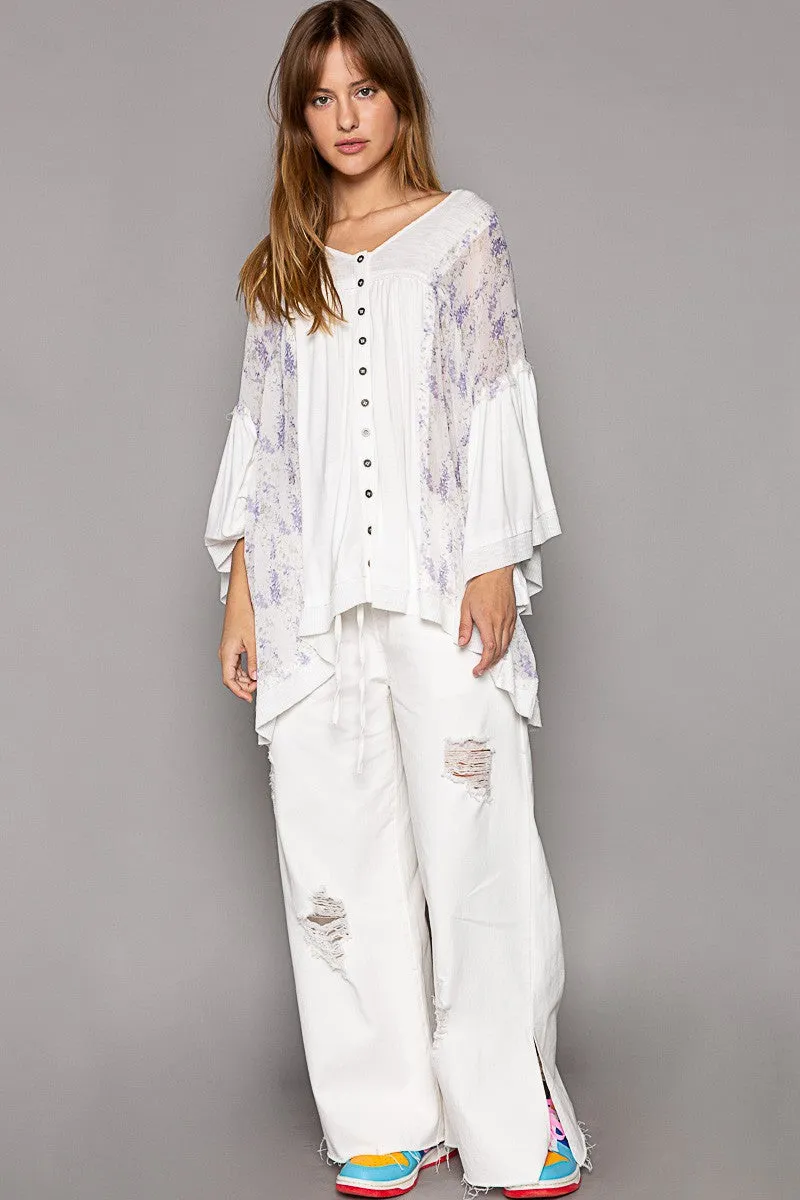 Lavender Flower Flowy Bell Sleeve Top