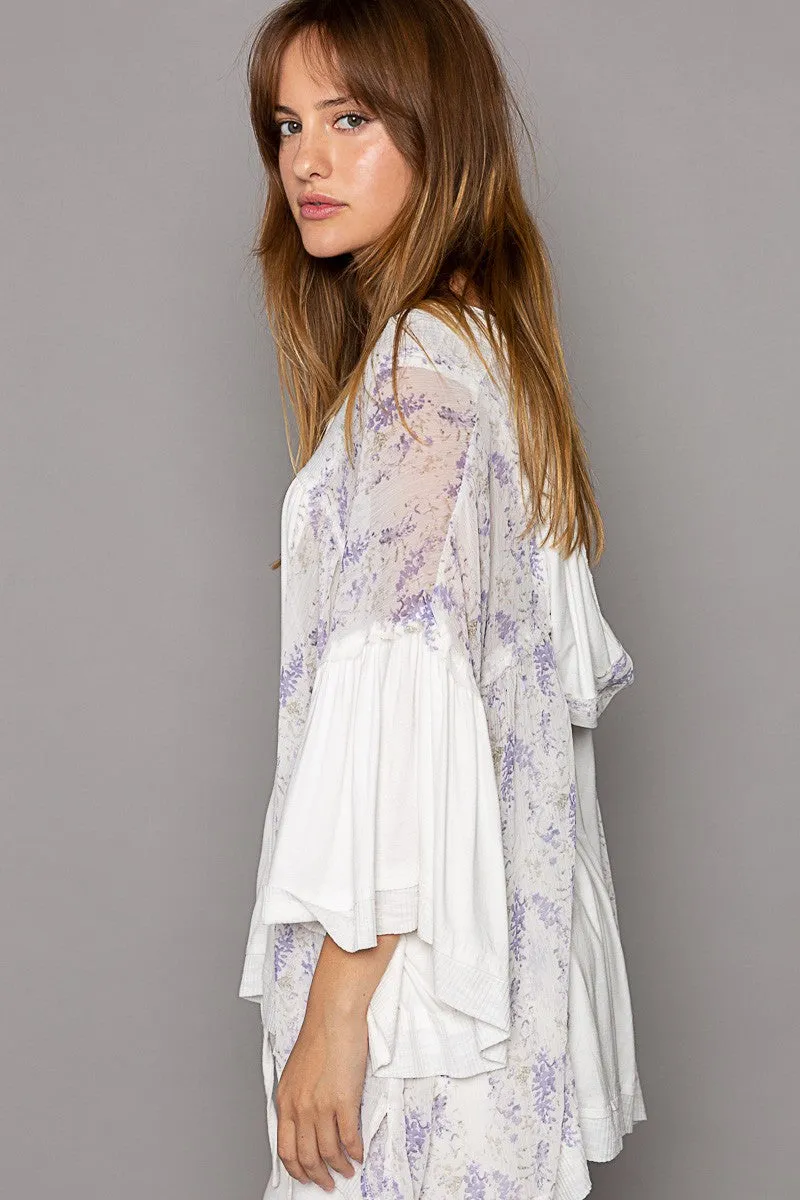 Lavender Flower Flowy Bell Sleeve Top