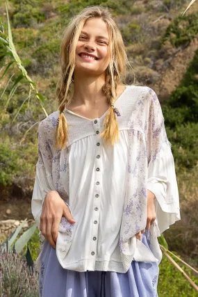 Lavender Flower Flowy Bell Sleeve Top