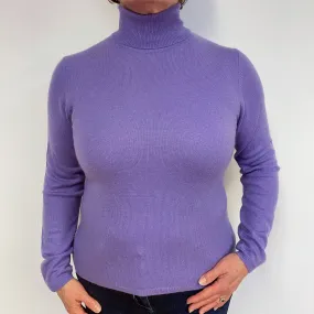 Lavender Purple Cashmere Polo Neck Jumper Large