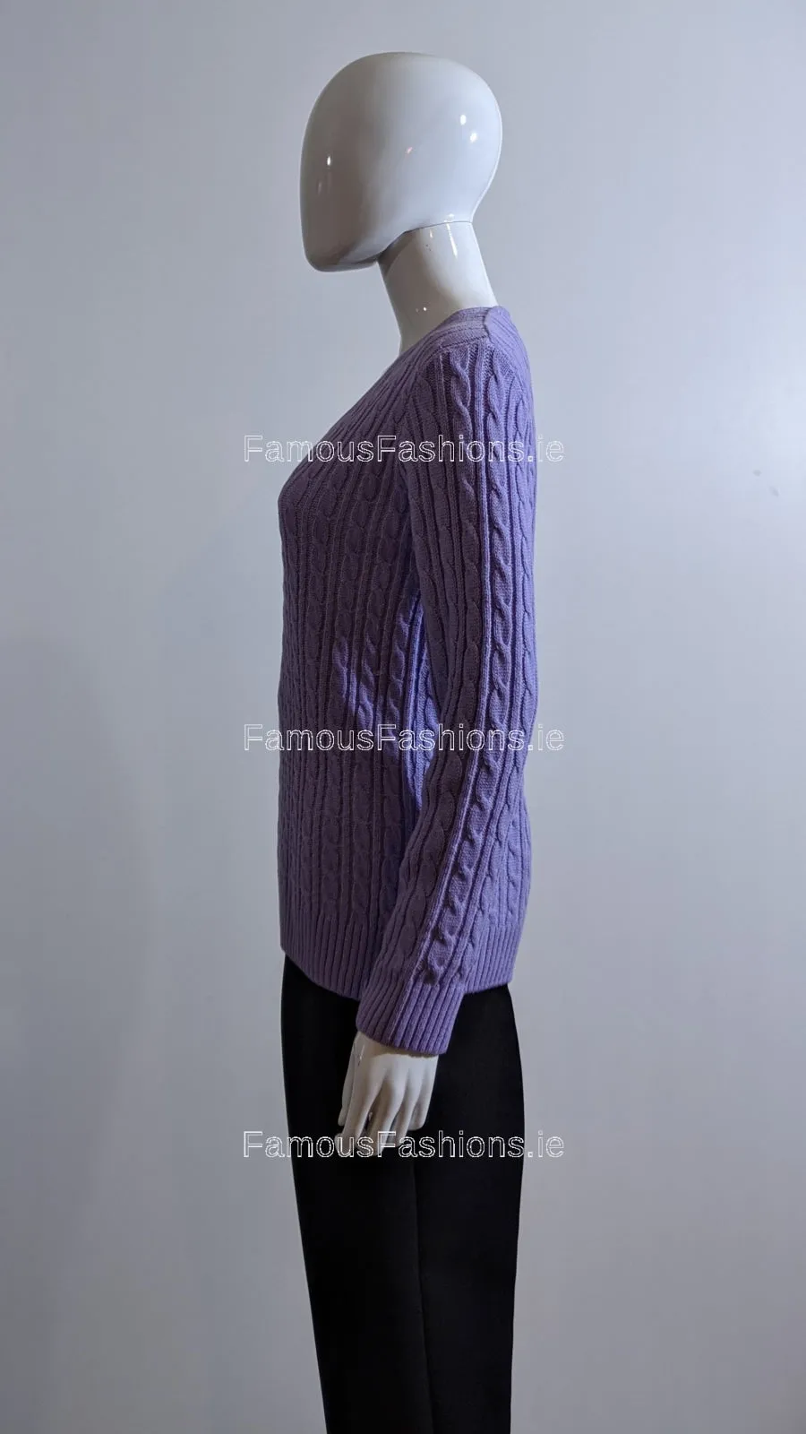 Lavender V-Neck Cable Knit Jumper
