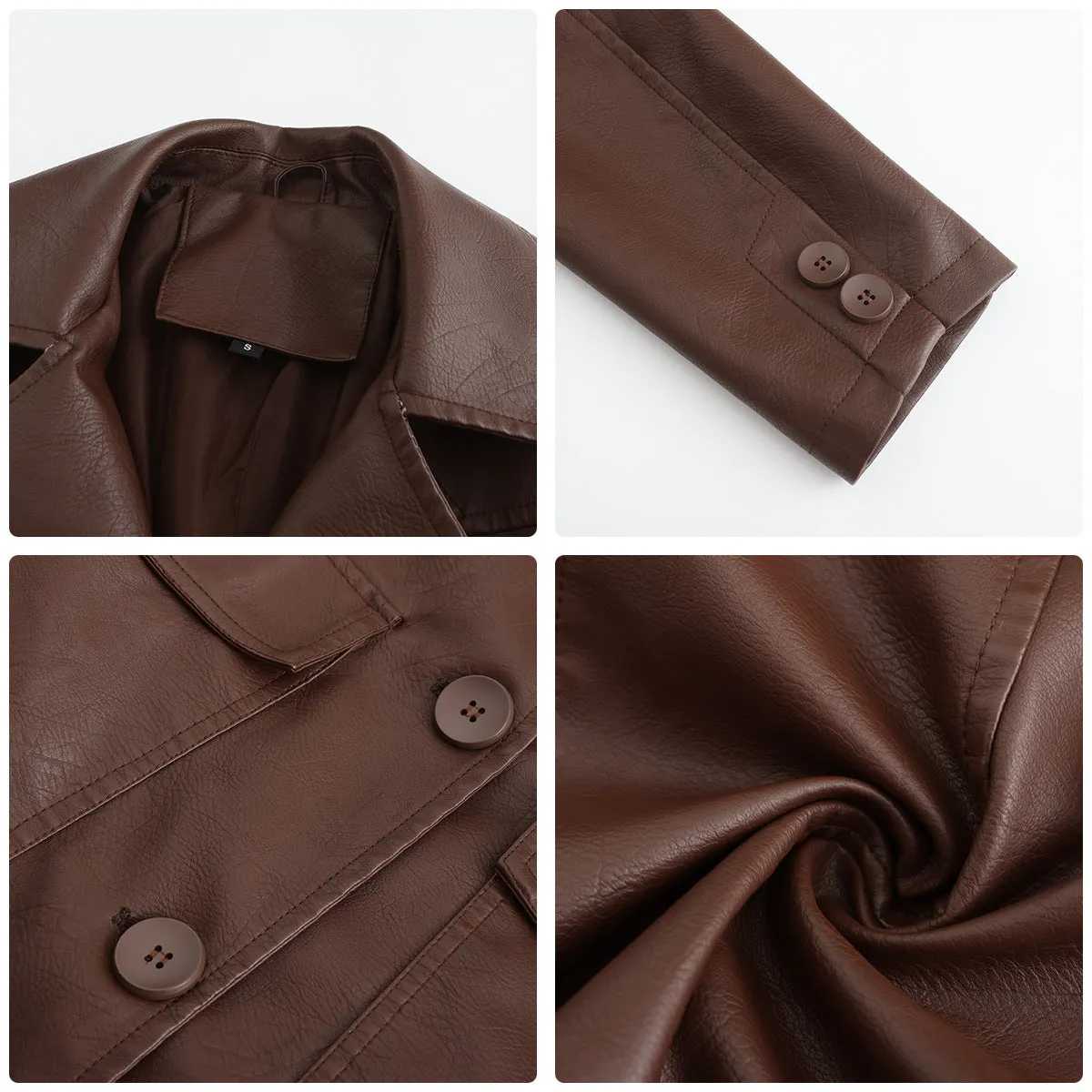 Long Sleeve Leather Single Breasted British Coat