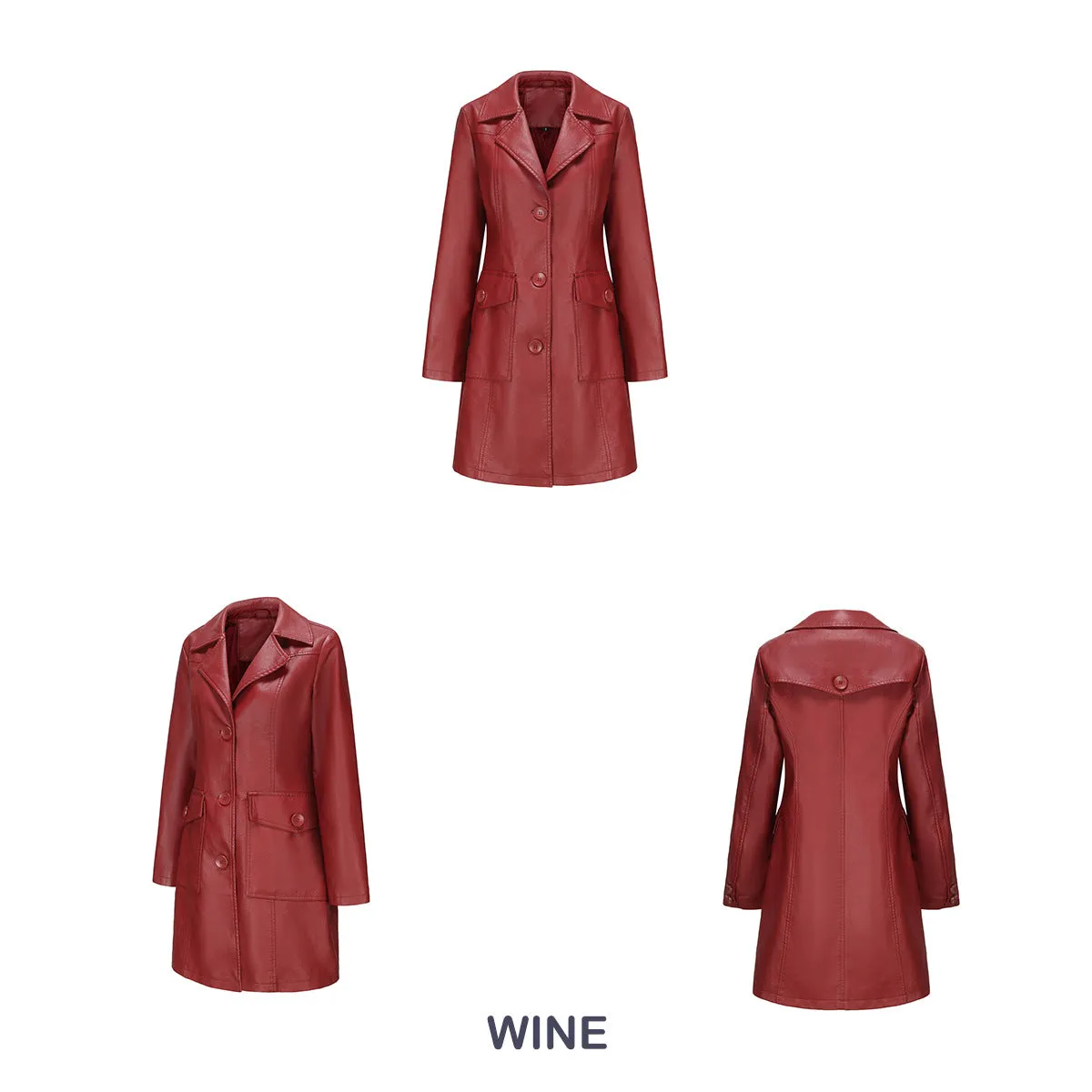 Long Sleeve Leather Single Breasted British Coat