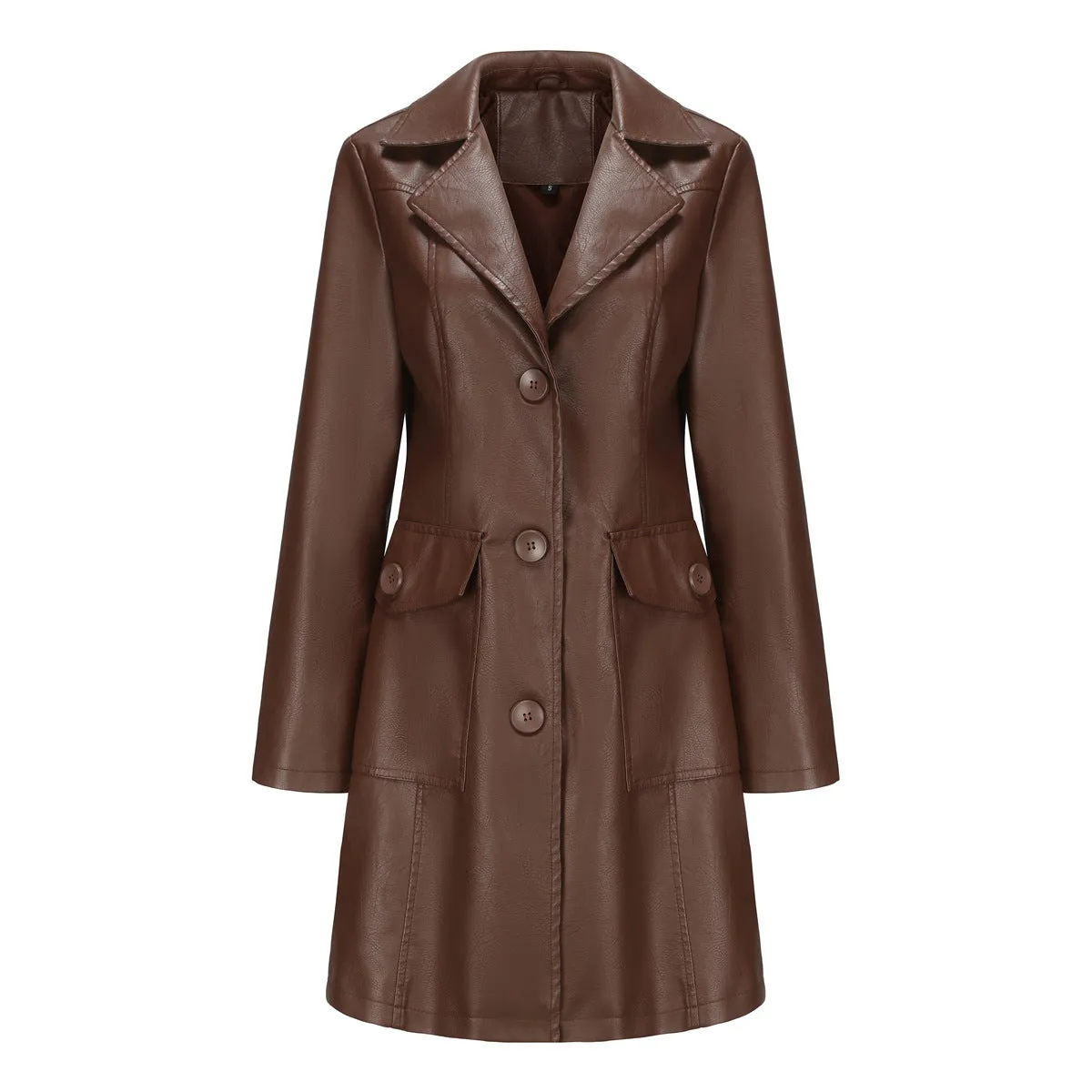 Long Sleeve Leather Single Breasted British Coat