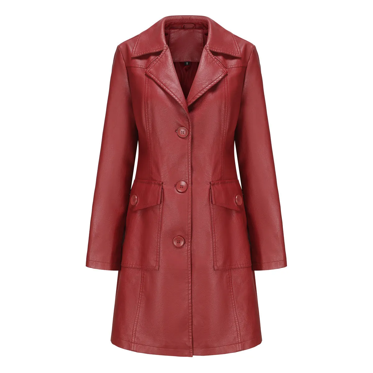 Long Sleeve Leather Single Breasted British Coat