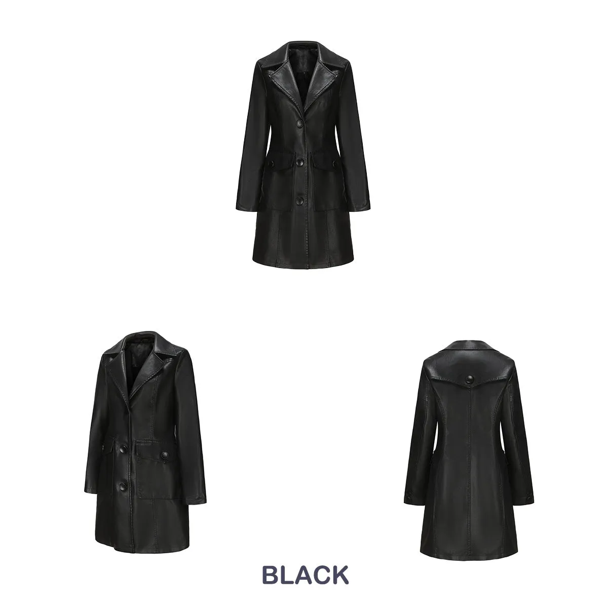 Long Sleeve Leather Single Breasted British Coat