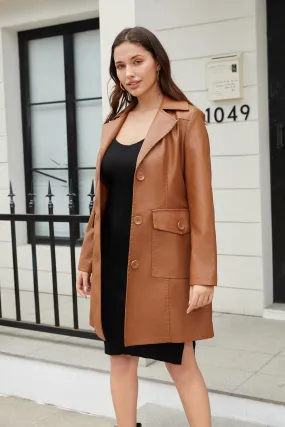 Long Sleeve Leather Single Breasted British Coat