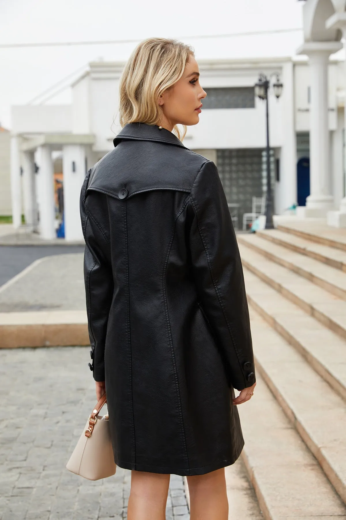 Long Sleeve Leather Single Breasted British Coat