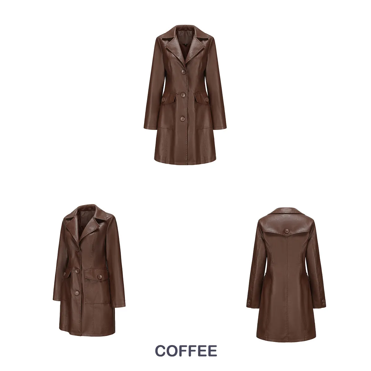 Long Sleeve Leather Single Breasted British Coat