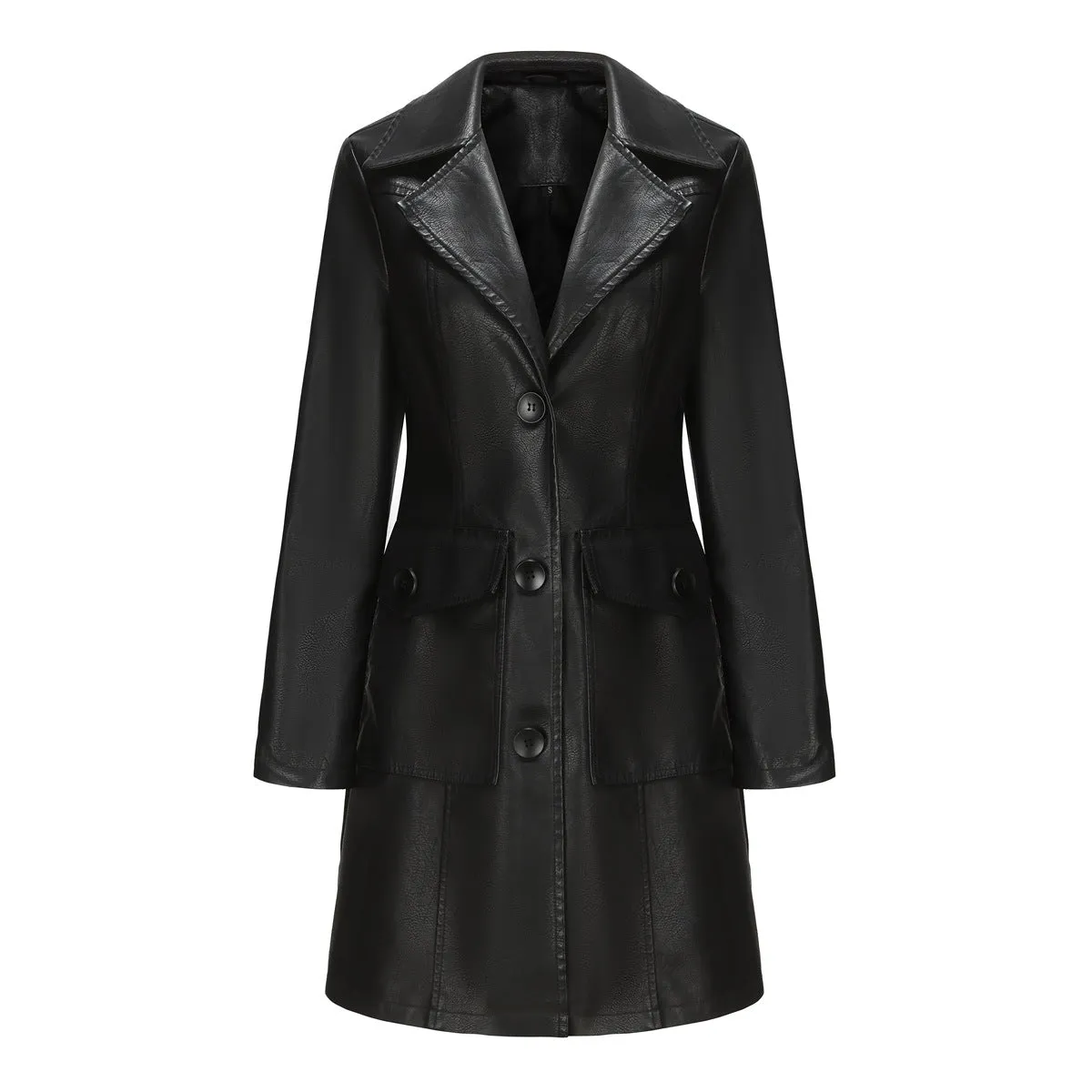 Long Sleeve Leather Single Breasted British Coat