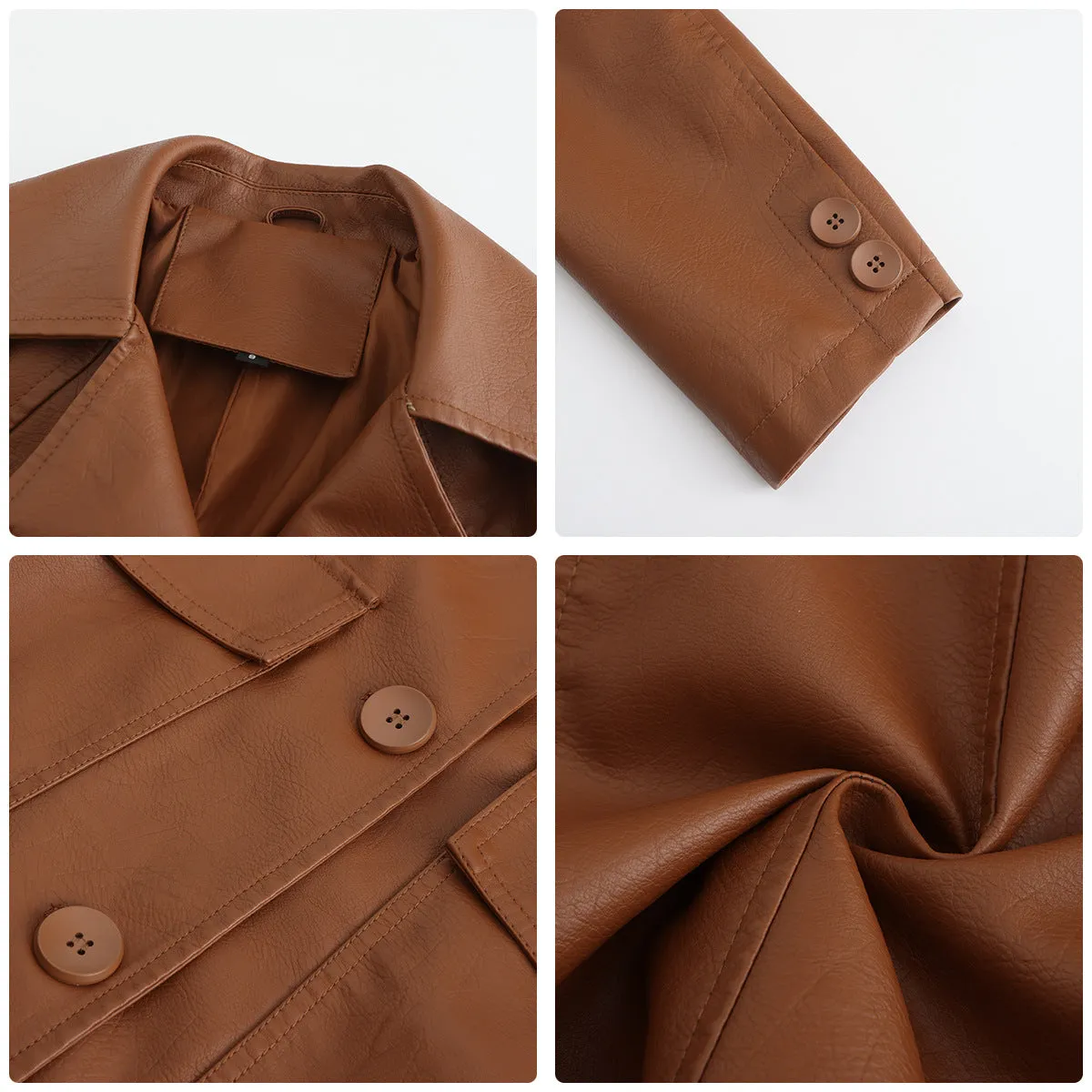 Long Sleeve Leather Single Breasted British Coat
