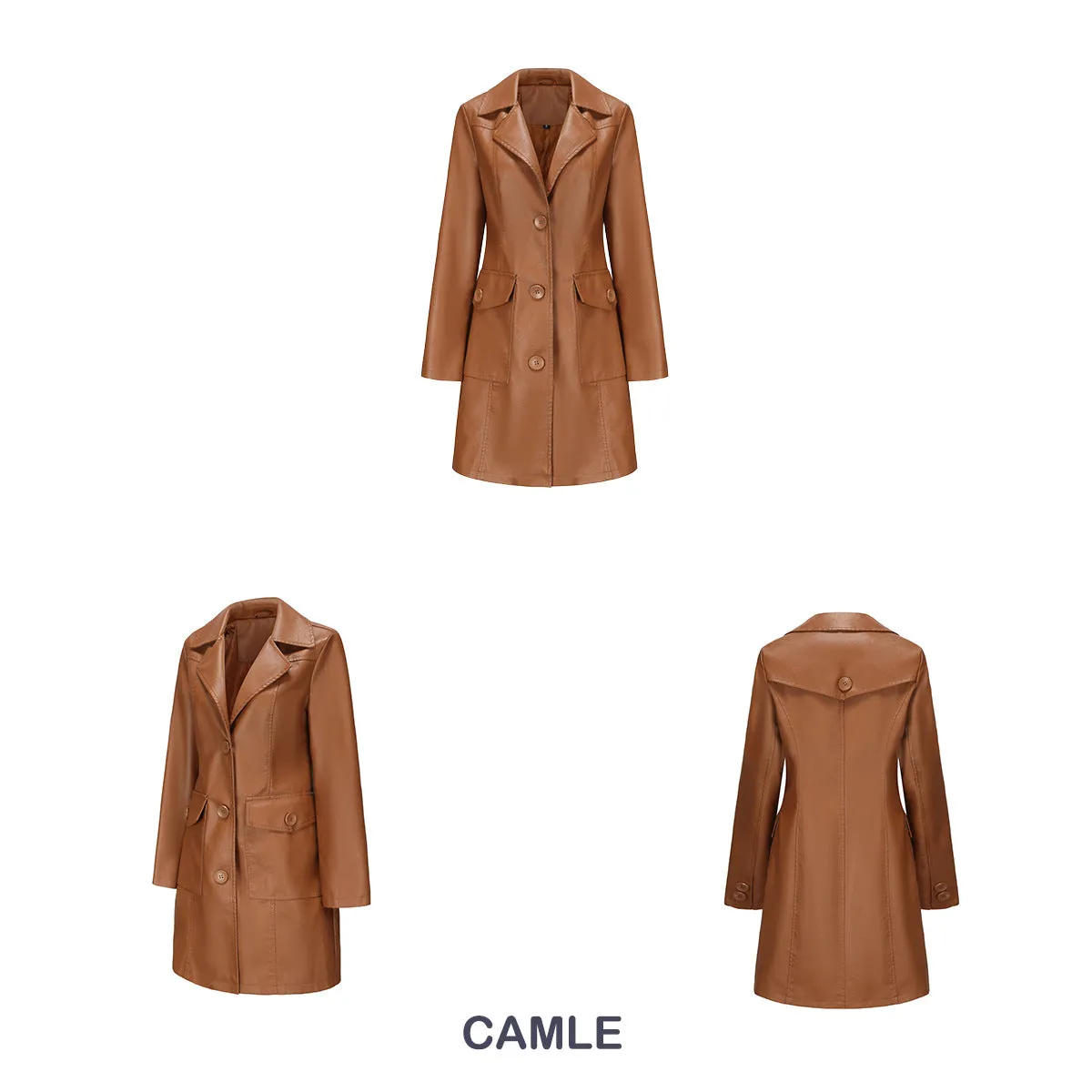 Long Sleeve Leather Single Breasted British Coat