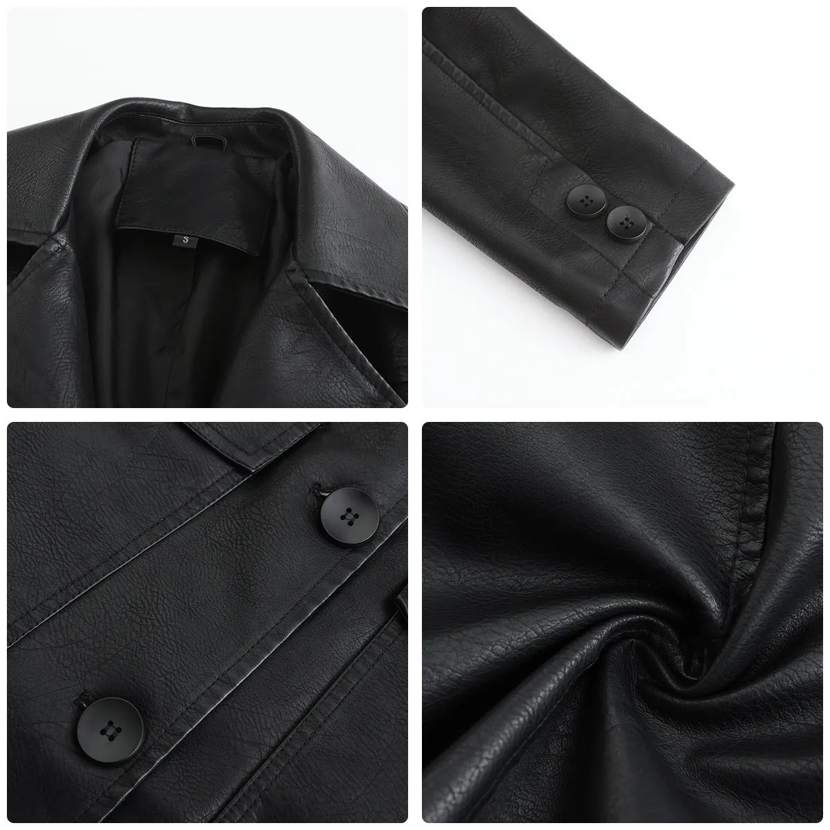Long Sleeve Leather Single Breasted British Coat