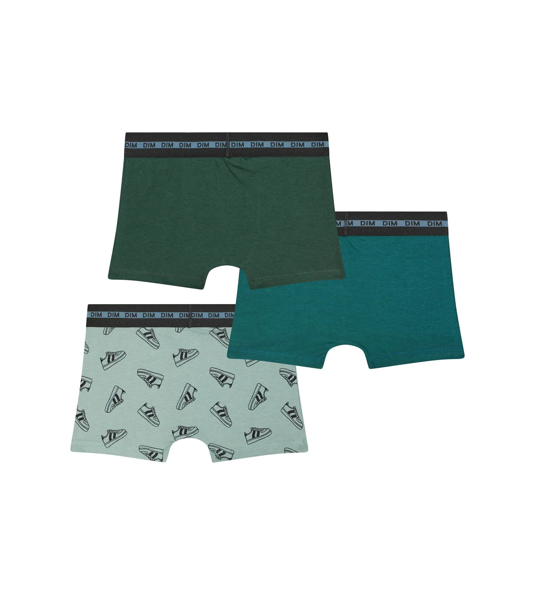 Lot de 3 boxers garçon à motifs baskets Bleu Dim Coton Stretch