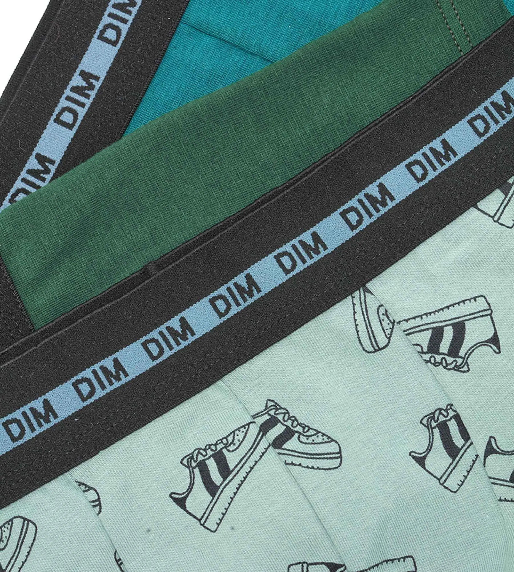 Lot de 3 boxers garçon à motifs baskets Bleu Dim Coton Stretch