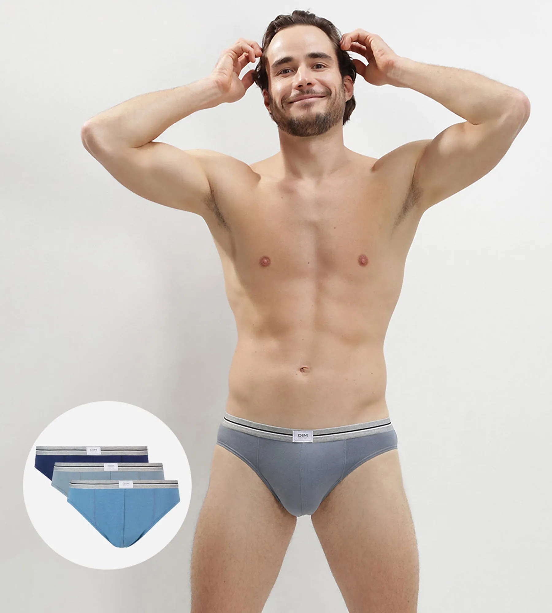 Lot de 3 slips bleu denim gris en coton stretch résistant Ultra Resist