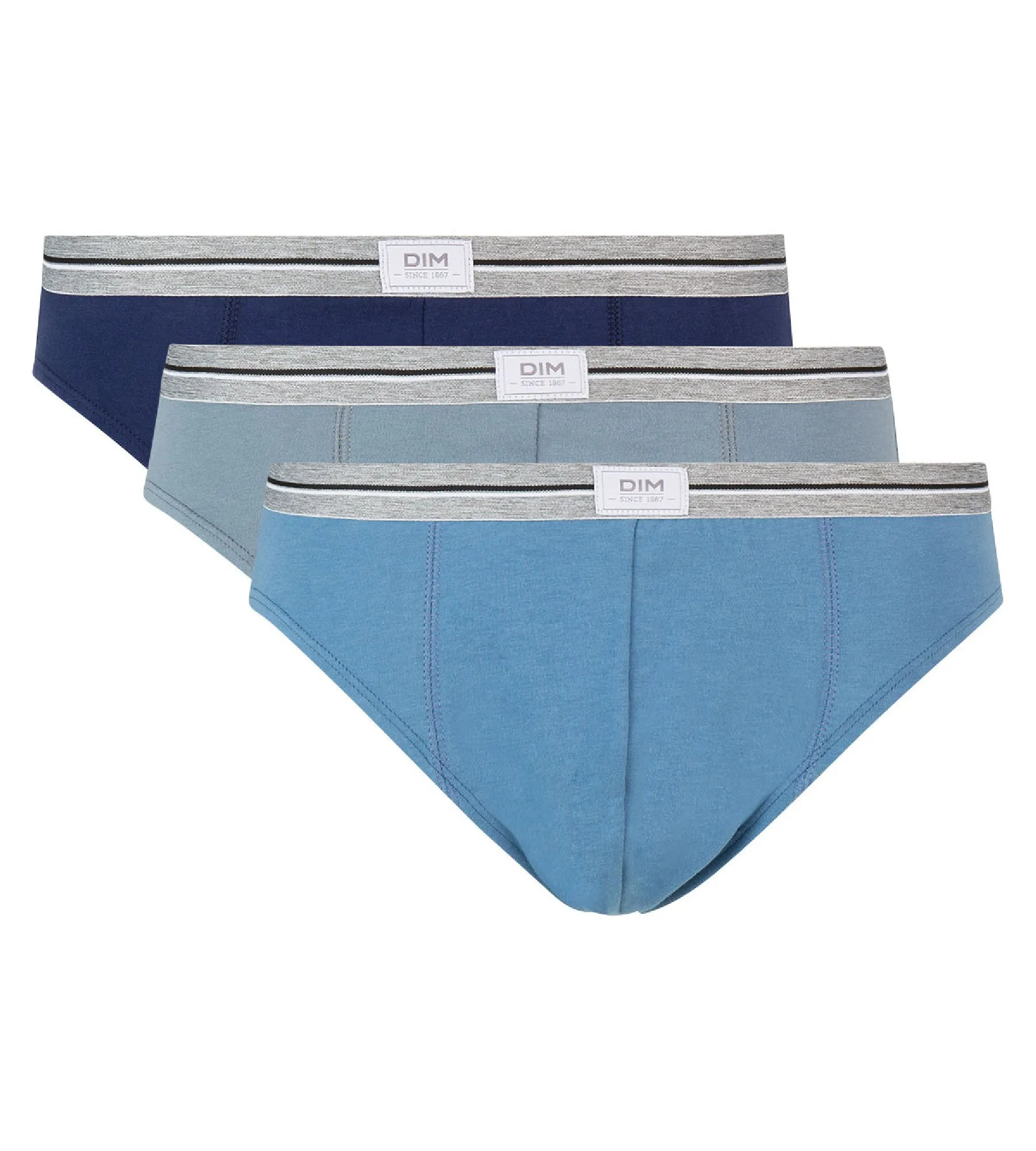 Lot de 3 slips bleu denim gris en coton stretch résistant Ultra Resist