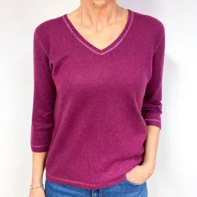 Magenta Purple 3/4 Sleeve Cashmere V-Neck Jumper Medium