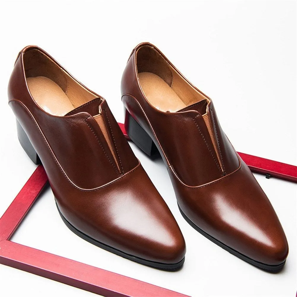Men Round Toe Low Top High Heel Formal Shoes