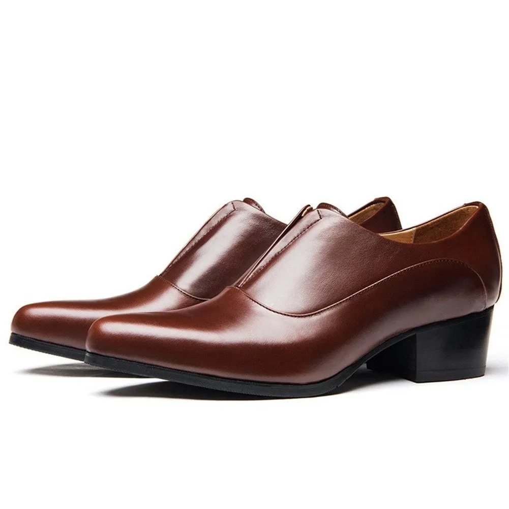 Men Round Toe Low Top High Heel Formal Shoes