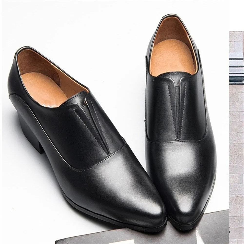 Men Round Toe Low Top High Heel Formal Shoes