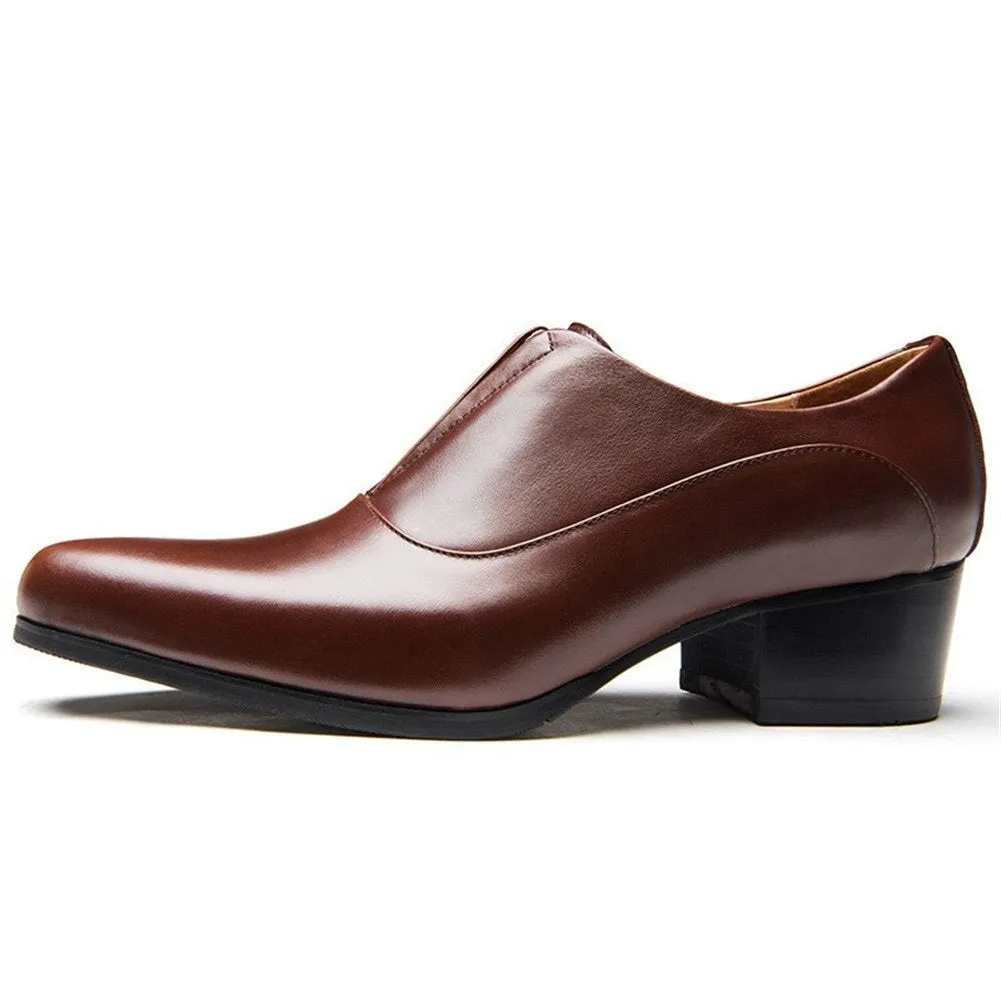 Men Round Toe Low Top High Heel Formal Shoes