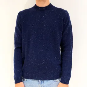 Men's Brand New Scottish Navy Donegal Cashmere Crew Neck Jumper Small