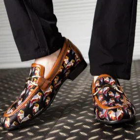 Men's Casual Leather Loafers With Print