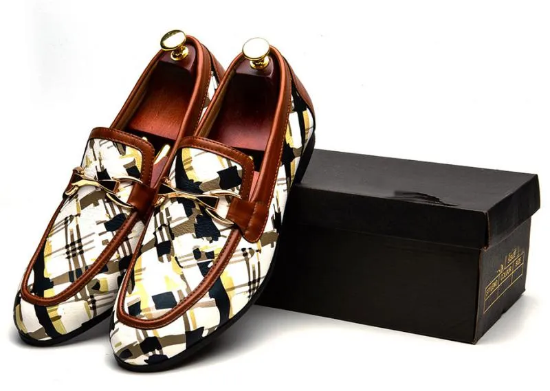 Men's Casual Leather Loafers With Print