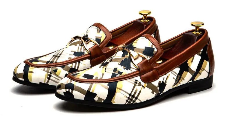 Men's Casual Leather Loafers With Print