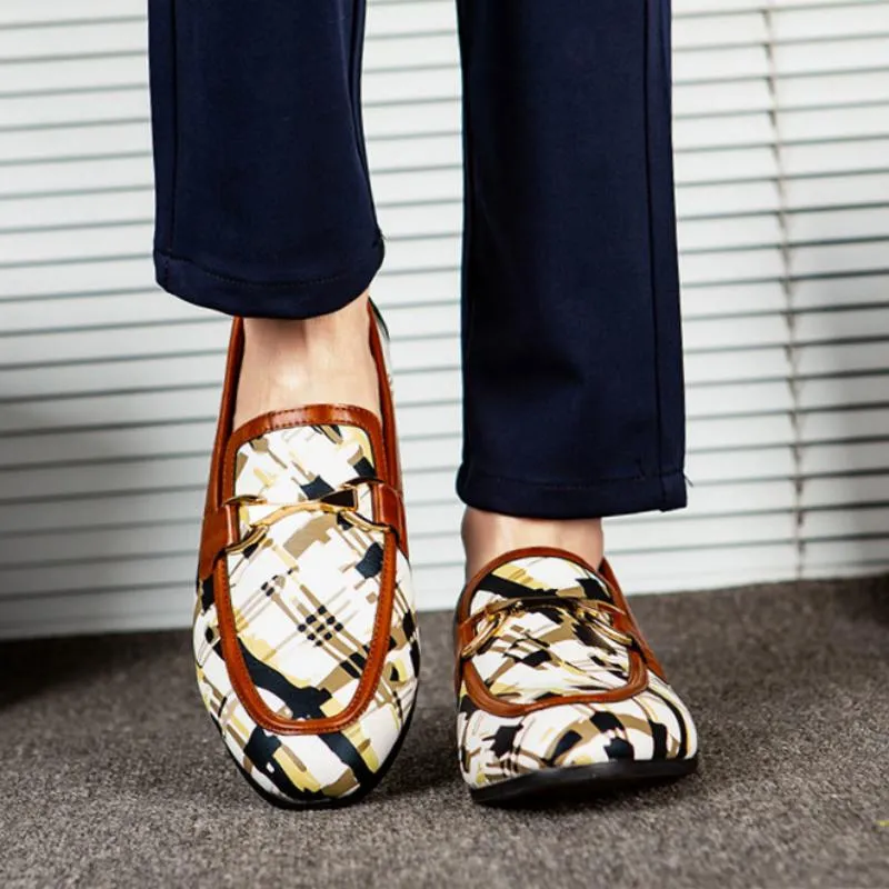 Men's Casual Leather Loafers With Print