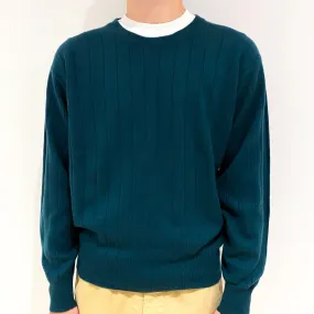 Men's Vintage Bottle Green Cashmere Crew Neck Jumper Large