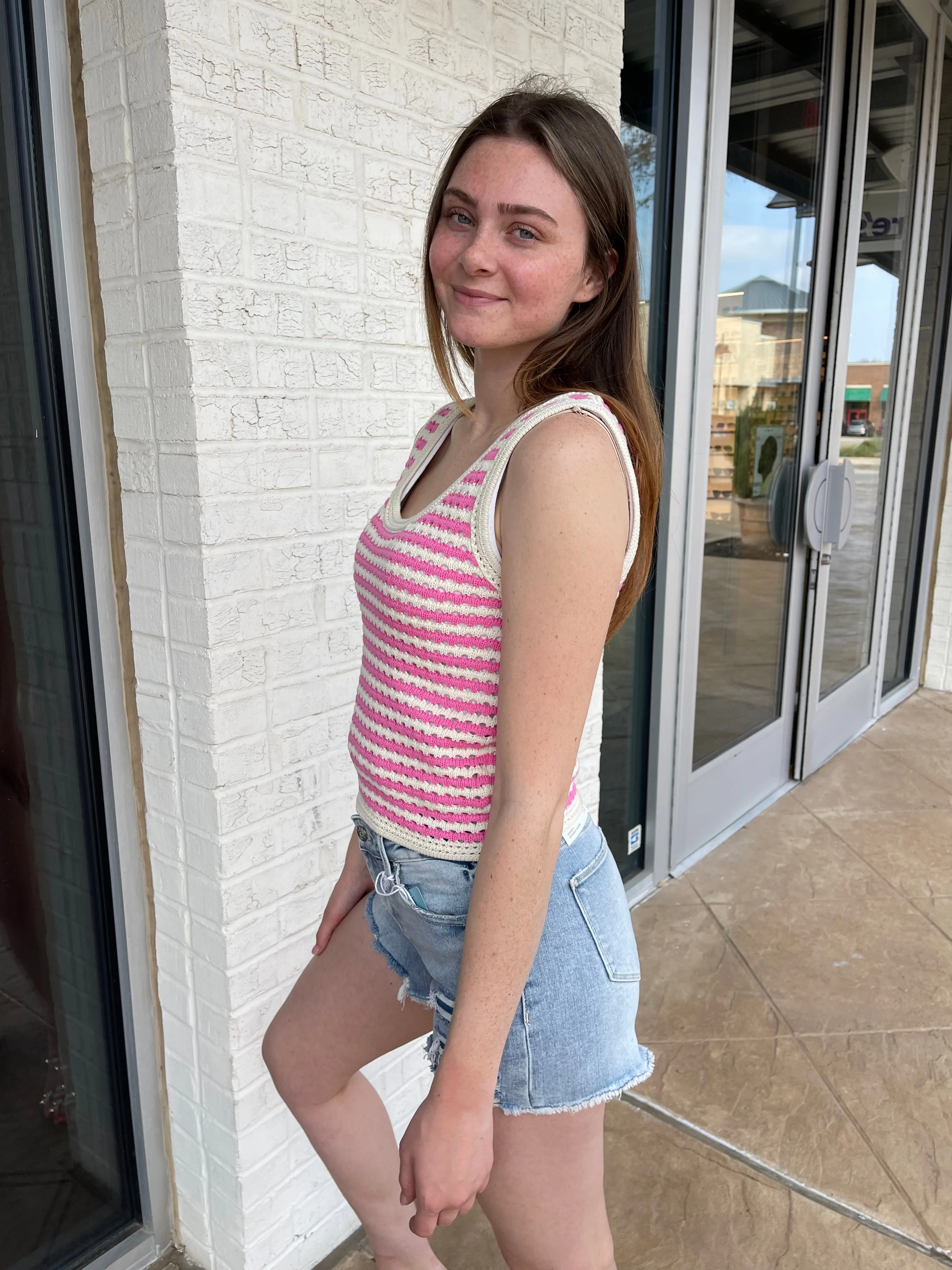 Meredith Striped Knit Top Pink