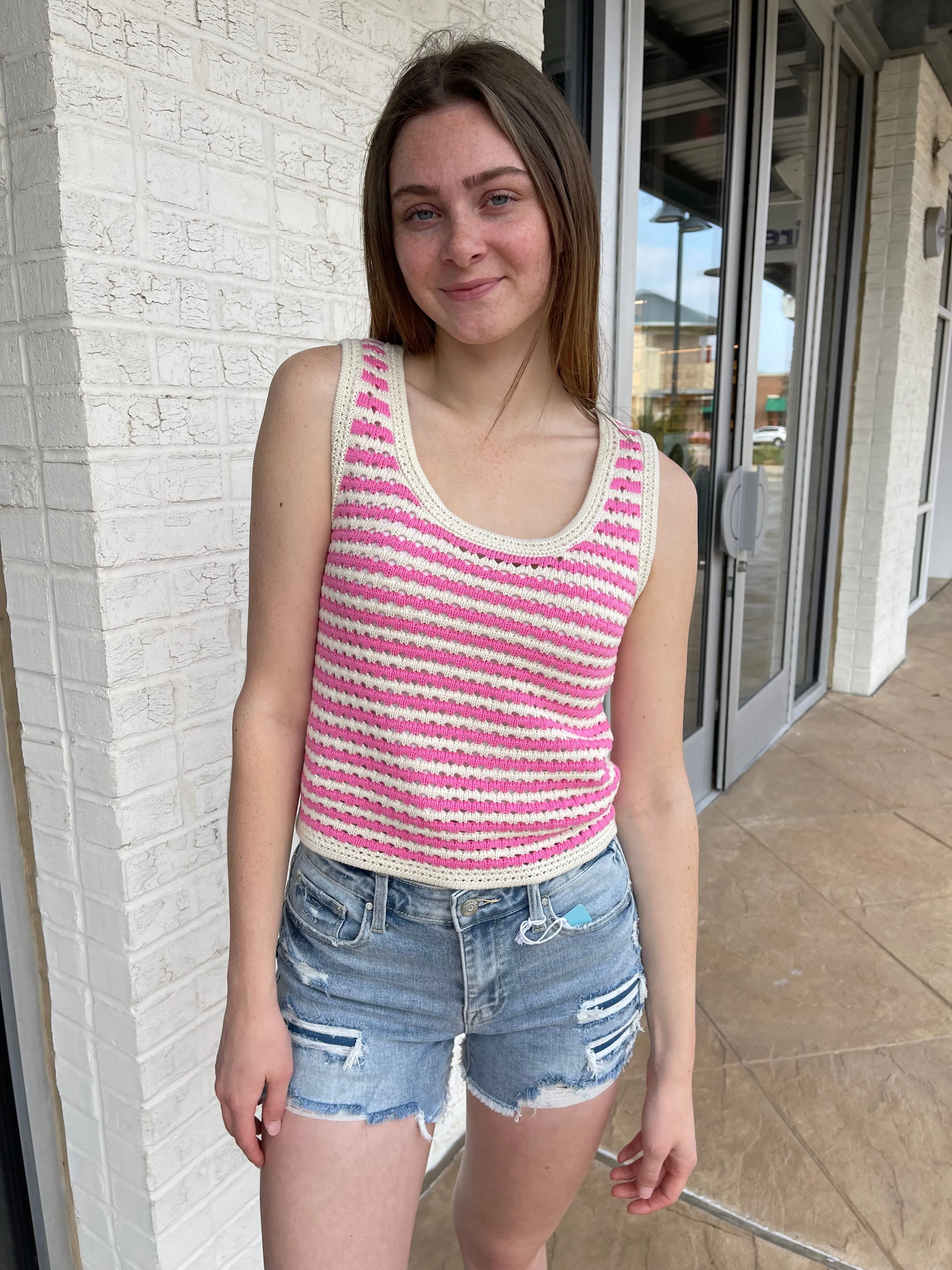 Meredith Striped Knit Top Pink