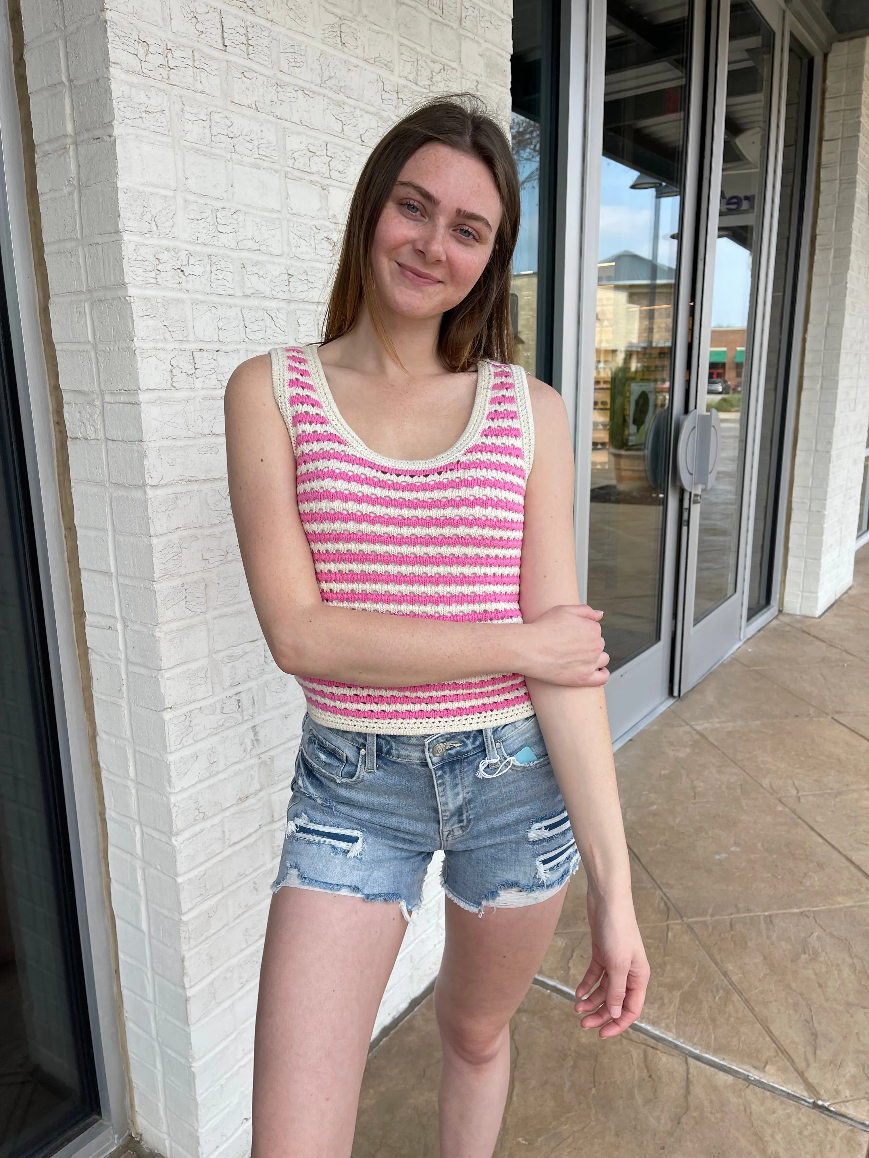 Meredith Striped Knit Top Pink