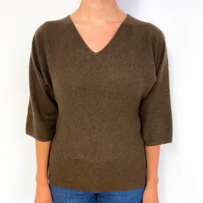 Mole Brown Batwing Cashmere V-Neck Jumper Small