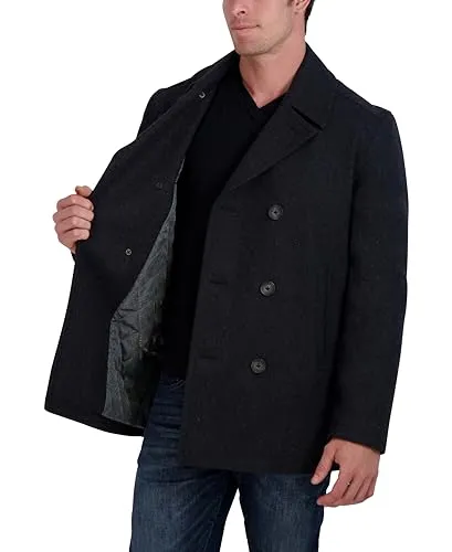 Nautica Men's Classic Double Breasted Peacoat, Charcoal, Small