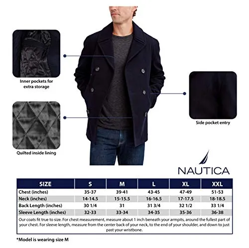 Nautica Men's Classic Double Breasted Peacoat, Charcoal, Small