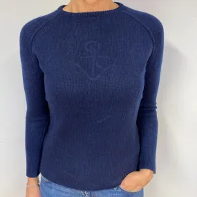 Navy Blue Anchor Cashmere Crew Neck Jumper Medium