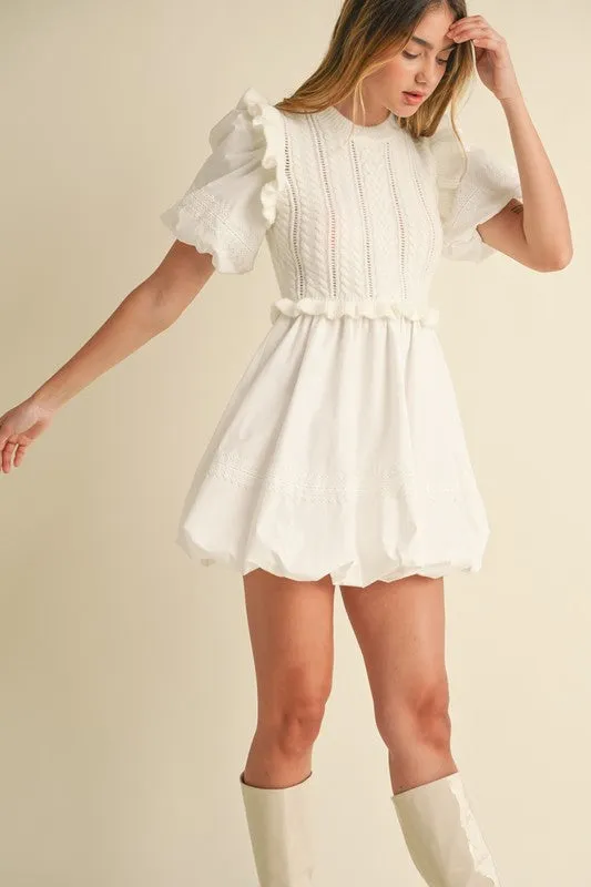 NEWEST ARRIVAL White Contrast Knit Bubble Dress