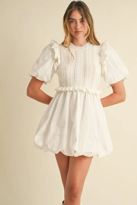 NEWEST ARRIVAL White Contrast Knit Bubble Dress