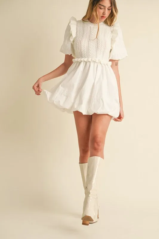 NEWEST ARRIVAL White Contrast Knit Bubble Dress