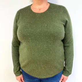 Olive Green Flecked Cashmere Crew Neck Jumper Extra Large