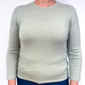 Pale Sage Green Cashmere Crew Neck Jumper Large