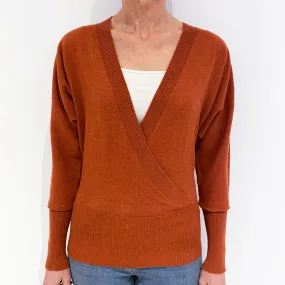 Paprika Orange Batwing Cashmere Cross-Over Jumper Small