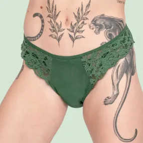 Period Panty – Grüner Brazilian mit Spitze (strong flow)
