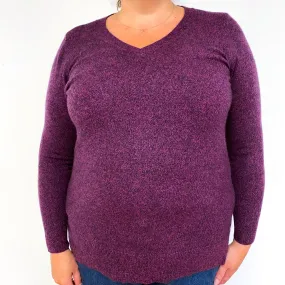 Pink and Black Marl Cashmere V-Neck Jumper Extra Large