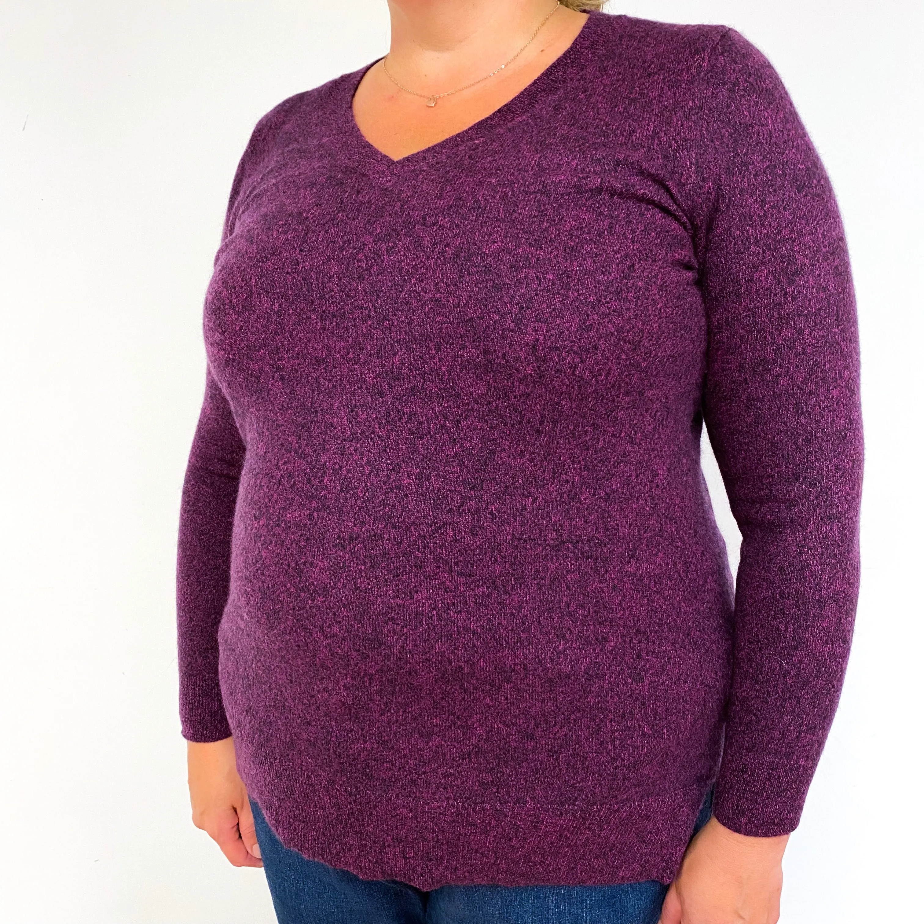 Pink and Black Marl Cashmere V-Neck Jumper Extra Large