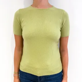 Pistachio Green Short Sleeved Cashmere Crew Neck Jumper Small