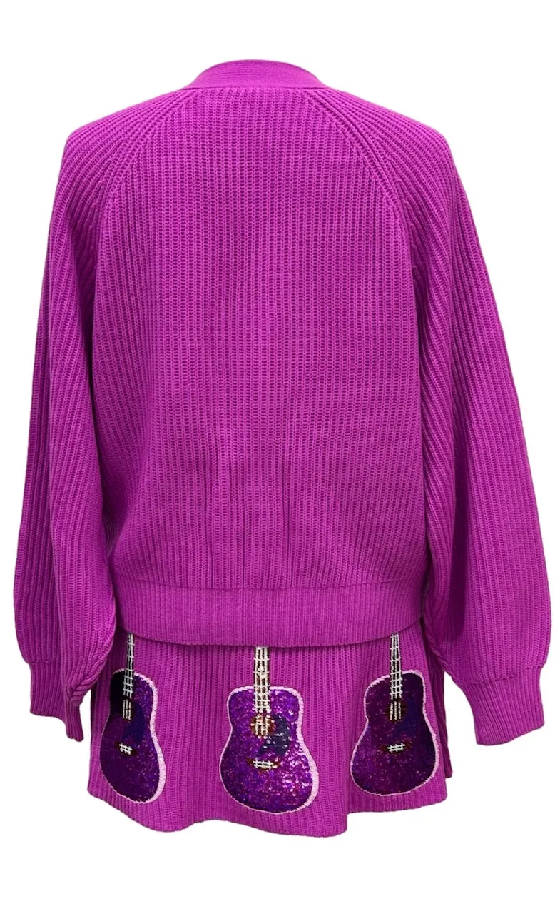 Queen of Sparkles Bright Purple Guitar Cardigan and Skirt